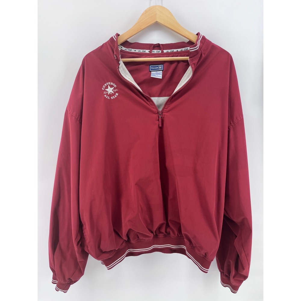 VTG Converse Team All Star Windbreaker Jacket Mens XL Burgundy Red Quarter Zip